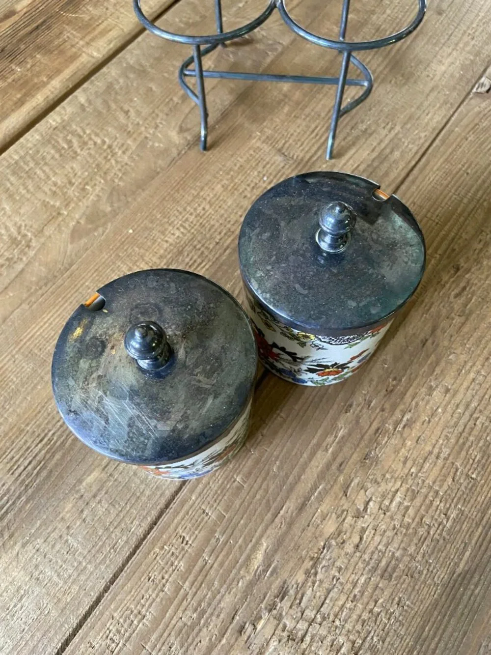 vintage porcelain condiment jar set, retro porcelain kitchen canister set